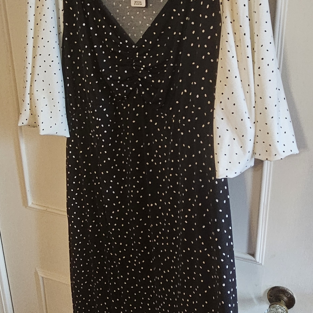 Torrid Black and White Polka Dot Long Sleeve Dress